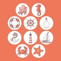 ten nautical marine icons vector