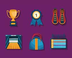 six bowling sport icons vector