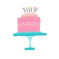Happy Birthday cake. Party and celebration design elements. Flat style vector illustration.