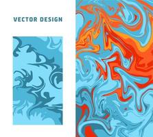 Abstract colorful minimal artistic neon vector backgrounds set. Turkish Paper Marbling or Ebru Art Technique. Beautiful marbled texture in blue and orange colors for poster, print or cover design.