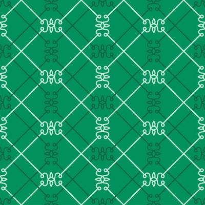 Ethnic style seamless pattern in Christmas traditional green color with geometric linear figures. Repeated net ornamental abstract background. Digital paper, textile print, page fill. Vector line art
