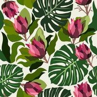 Floral seamless pattern with proteas and monsteras vector