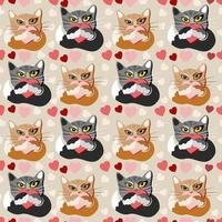 Vector seamless pattern with cats and hearts.