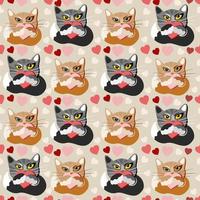 Vector seamless pattern with cats and hearts.