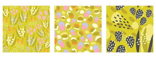 Vector abstract seamless collection of three patterns with yellow background