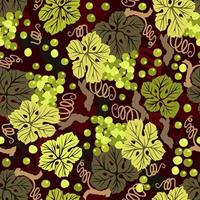 Seamless botanical pattern with white grapes and grape leaves. vector