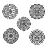 Set of black and white mandalas for coloring book. Decorative round ornaments. Anti-stress therapy patterns. Weave design elements. Yoga logos, backgrounds for meditation poster. Oriental vector