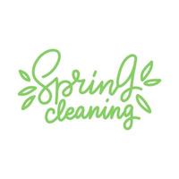 limpieza de primavera. letras de moda de línea dibujada a mano con hojas. tipografía vectorial vector