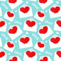 White envelope with Valentine heart inside pattern seamless background in flat style repeat vector illustration. Lettering text - love