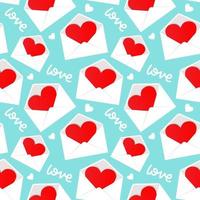 White envelope with Valentine heart inside pattern seamless background in flat style repeat vector illustration. Lettering text - love