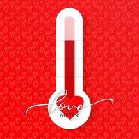 Ilustración de vector de elemento de tarjeta de día de San Valentín de termómetro de amor con letras y patrón de corazón. banner en capas vectoriales