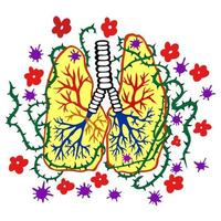 Image of human lungs decorated with flowers and thorns vector