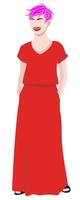 Young girl in red. Vector isolated illustration.