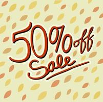 Autumn sale. 50 per cent off. Bright vector illustration with lettering.