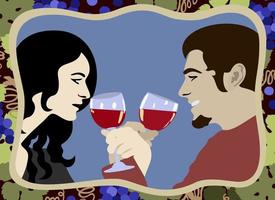 Man and woman drinking bruderschaft together. Vector concept.