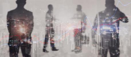 Double exposure of coloured lines, growing numbers, online trading photo