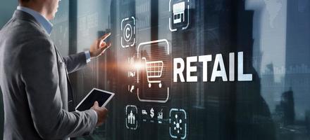 Retail concept marketing channels E-commerce Shopping automation on virtual screen photo