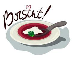 plato de borscht. illustation vector colorido con letras.