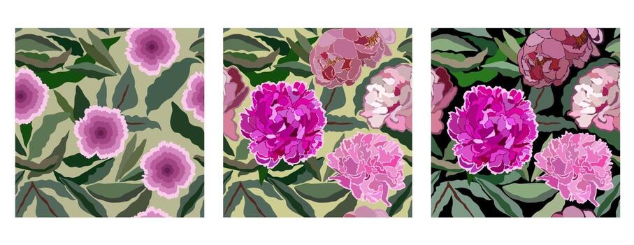 peony pattern set vector