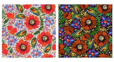 Vector set of two slavic seamless patterns with poppies and cornflowers.