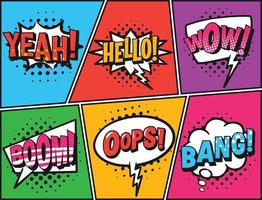 Retro comic speech bubbles set full color vector