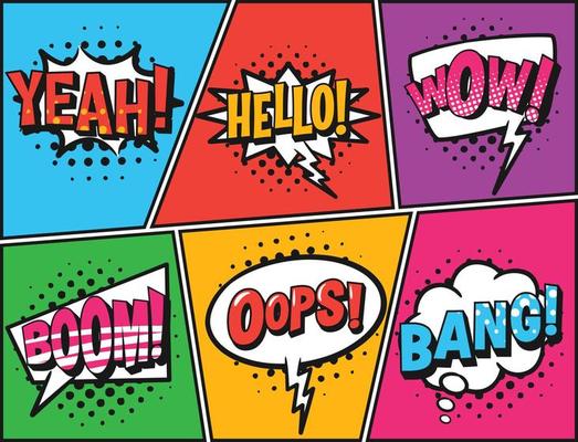 Retro comic speech bubbles set full color