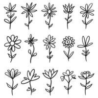 conjunto de bocetos y garabatos de línea elementos florales de diseño dibujado a mano vector
