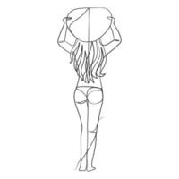 Continuous line drawing of a surfer girl with a surfboard vector