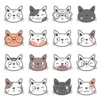 Set of cute cats head hand drawn vector