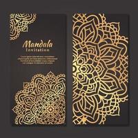 Luxury wedding invitation card with gold mandala design vector