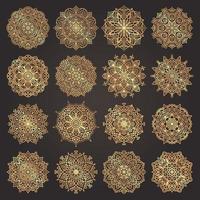 Set of luxury gold mandala round ornament pattern vector