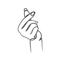 Hand with fingers in heart shape in continuous line art vector