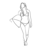 Continuous line drawing of a surfer girl with a surfboard vector