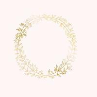Wreath border frame. Wedding marriage event invitation card template. Luxury bright shiny gold gradient. Text placeholder. Gold floral round frame. vector