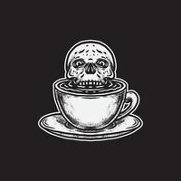 cráneo en la ilustración de dibujo de la taza de café. vector