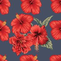 floral tropical de patrones sin fisuras con fondo abstracto de flores de hibisco rojo. ilustración vectorial dibujo a mano estilo acuarela seca. para el diseño de impresión de patrón de tela. vector