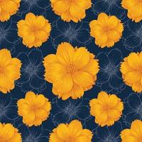 Seamless pattern floral with  cosmos flowers dark blue abstract background.Vector illustration hand drawing.fabric textile pattern print design vector