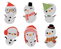 watercolor  cute funny snowman isolated on white background collection vector