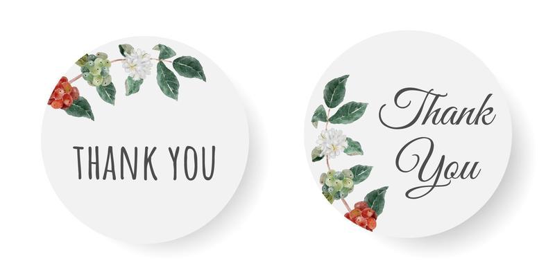 watercolor coffee seed and flower  branch bouquet thank you sticker collection