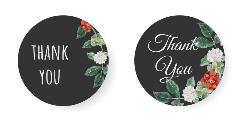 watercolor coffee seed and flower  branch bouquet thank you sticker collection