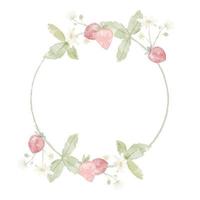 watercolor wild strawberry branch wreath frame for logo or banner vector