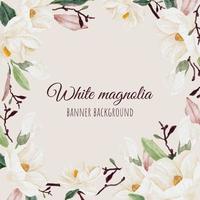 watercolor white magnolia flower branch bouquet square banner background vector