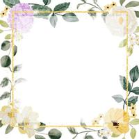 watercolor spring summer flower bouquet with gold glitter frame banner background vector