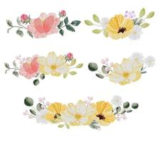 watercolor hand drawn colorful spring flower and green leaf bouquet wreath collection isolated on white background vector