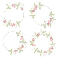 watercolor wild strawberry branch flower wreath frame collection for logo or banner vector