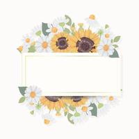 hand draw cute sunflower bouquet wreath with golden frame for banner or logo vector