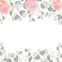 rosa pastel acuarela rosa flor ramo arreglo cuadrado banner fondo vector