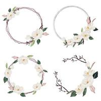 watercolor white magnolia flower and leaf bouquet clipart wreath  frame collection isolated on white background vector