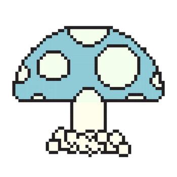 Pixel art mushroom cartoon retro game style. Pixel art, digital mushroom, flat web icon, vector design retro object. Vector illustration