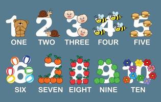 Learn Numbers from illustration and counting numbers for kids, Educational and mathematical game. vector